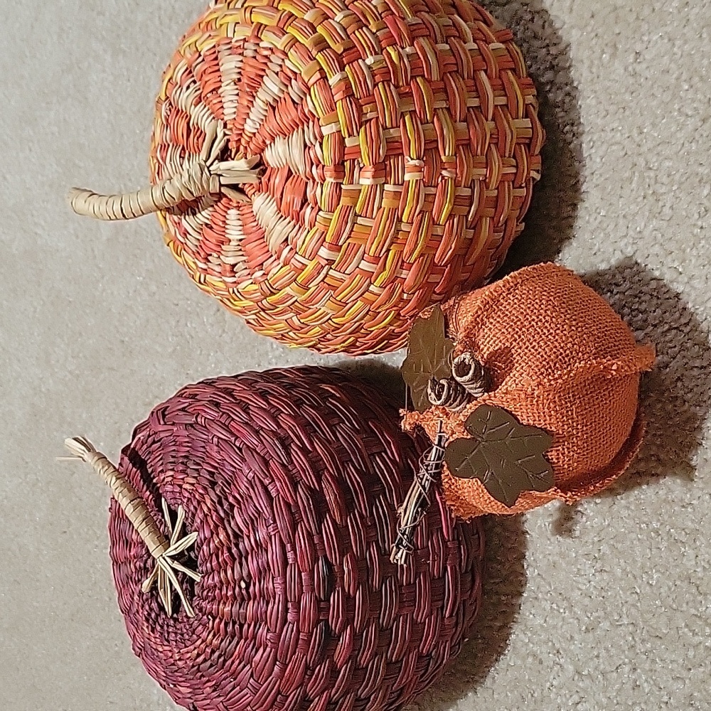 Woven Rattan Wicker Pumpkin Decor Set - Purple, Orange, and Brown